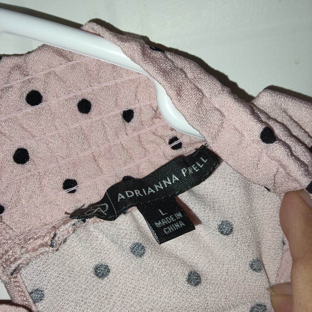 🦄 Adrianna Papell Blush Polka Dot Blouse Size Large - Picture 4 of 4